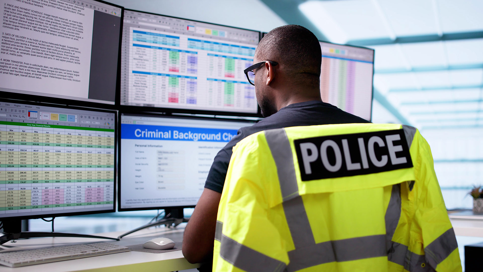 Police man getting new equipment monitors